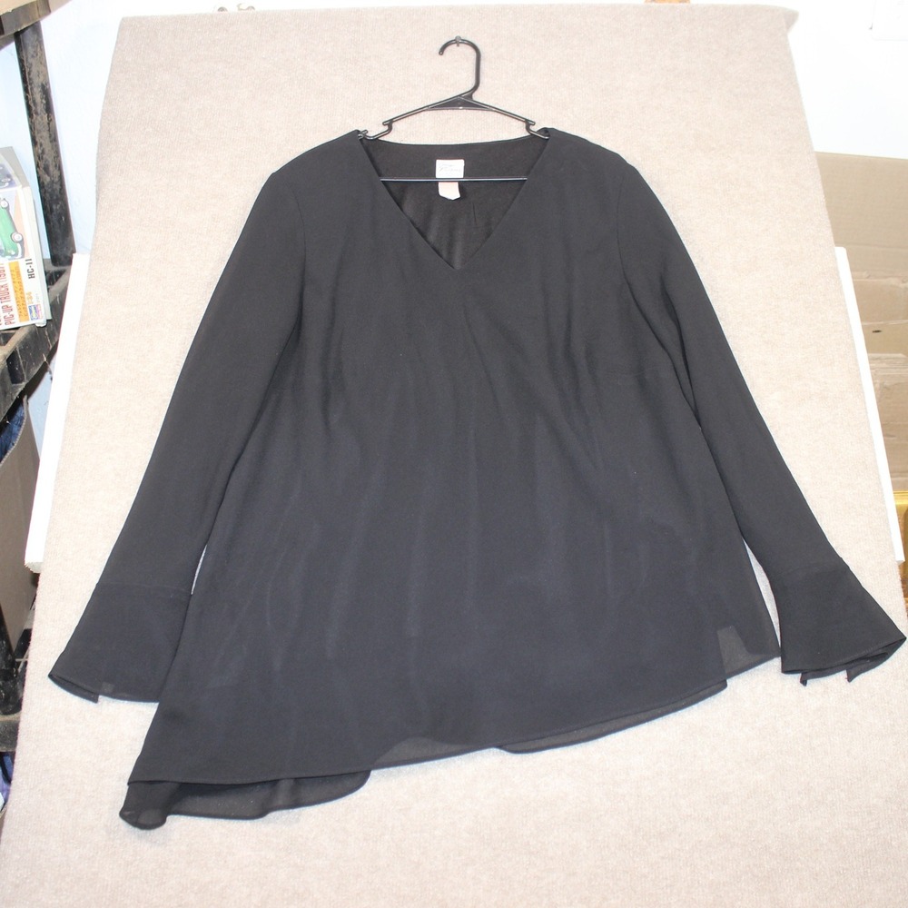 Giorgio Fiorlini Plus Collection Black V-Neck Asymmetrical Tie Cuff Blouse 20W